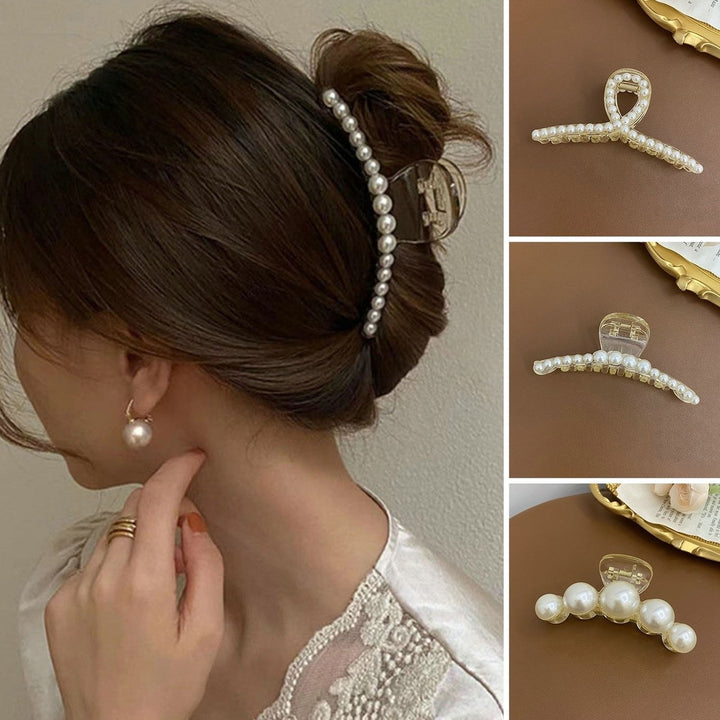 Women Hair Gripper Faux Pearl Transparent Strong Claw Anti-slip Smooth Edge Hair Decoration Elegant Image 1