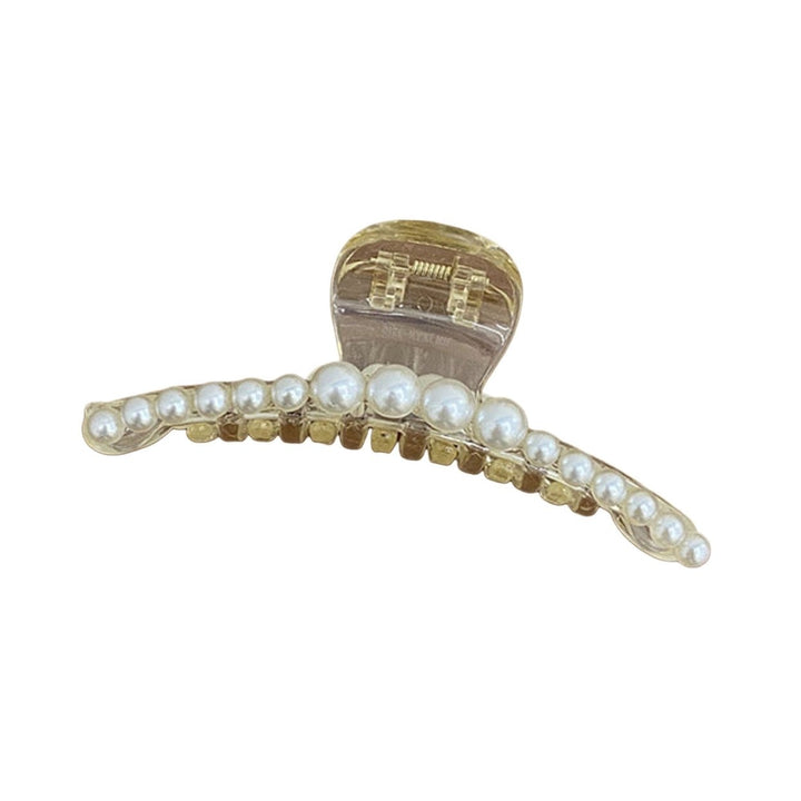 Women Hair Gripper Faux Pearl Transparent Strong Claw Anti-slip Smooth Edge Hair Decoration Elegant Image 3