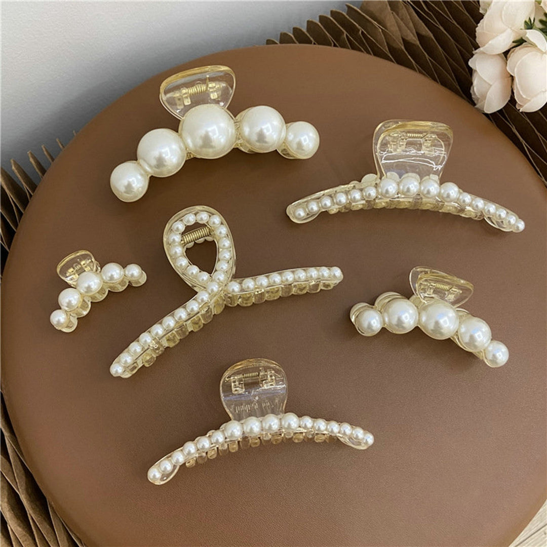 Women Hair Gripper Faux Pearl Transparent Strong Claw Anti-slip Smooth Edge Hair Decoration Elegant Image 7