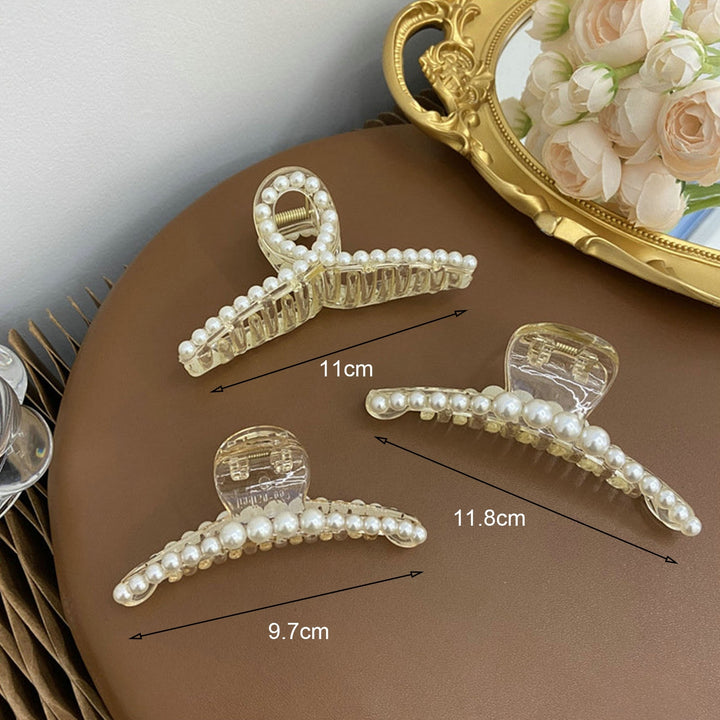 Women Hair Gripper Faux Pearl Transparent Strong Claw Anti-slip Smooth Edge Hair Decoration Elegant Image 9