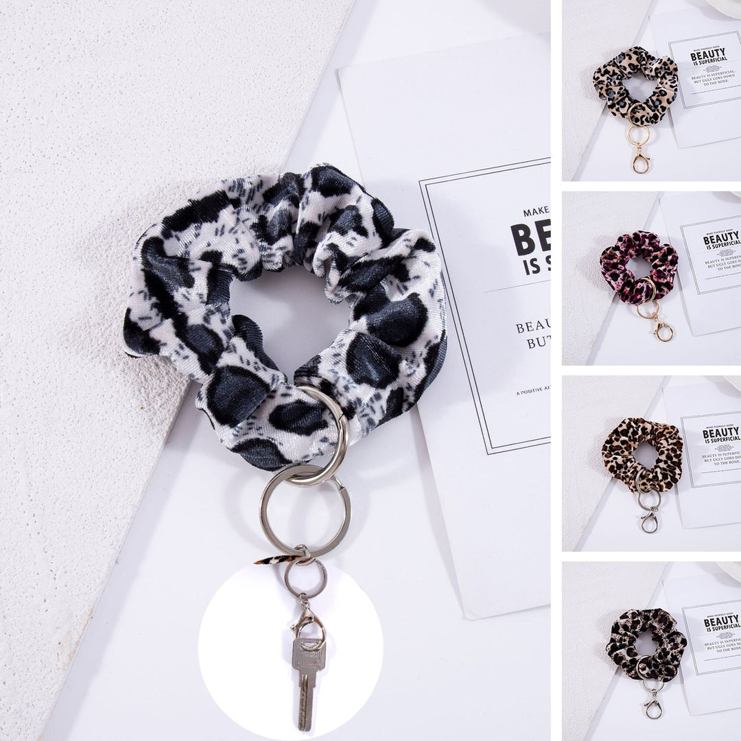 Scrunchie Wristlet Keychain Leopard Pattern Soft Fabric Stretchy Multifunctional Hair Accessories Hair Tie Wrist Image 1