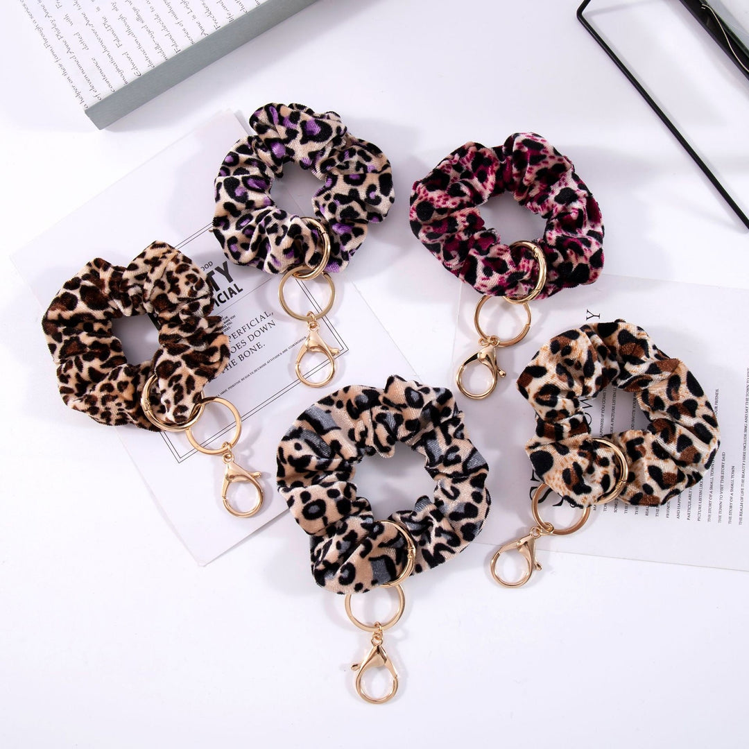 Scrunchie Wristlet Keychain Leopard Pattern Soft Fabric Stretchy Multifunctional Hair Accessories Hair Tie Wrist Image 7