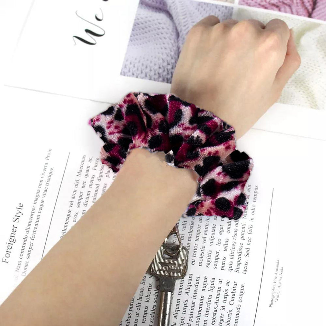 Scrunchie Wristlet Keychain Leopard Pattern Soft Fabric Stretchy Multifunctional Hair Accessories Hair Tie Wrist Image 8