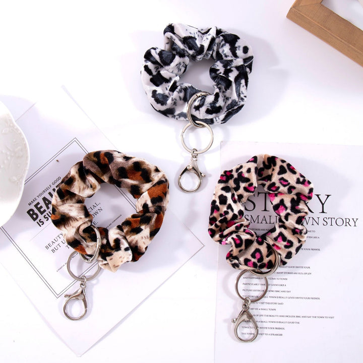 Scrunchie Wristlet Keychain Leopard Pattern Soft Fabric Stretchy Multifunctional Hair Accessories Hair Tie Wrist Image 9