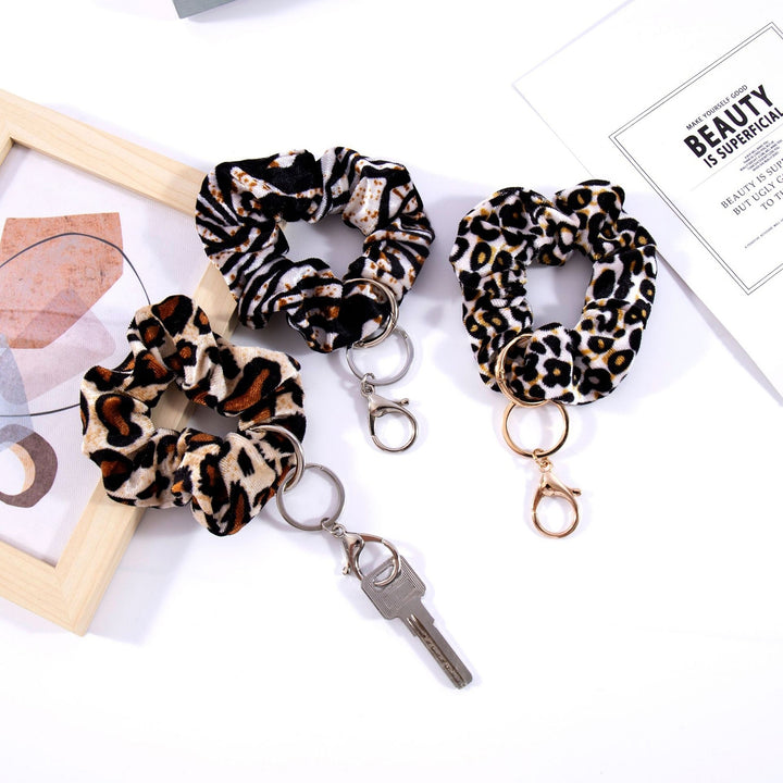Scrunchie Wristlet Keychain Leopard Pattern Soft Fabric Stretchy Multifunctional Hair Accessories Hair Tie Wrist Image 11