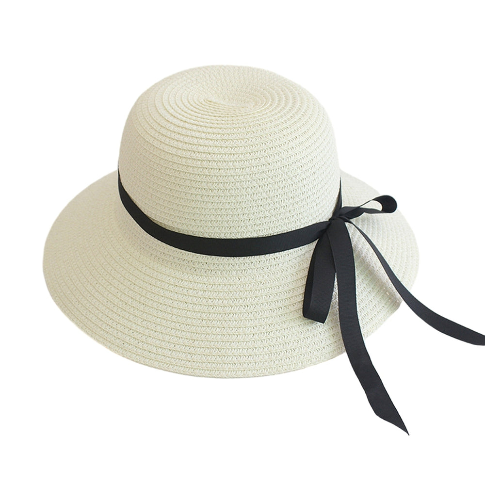 Sun Hat with Windproof Rope Elegant Foldable Anti-UV Women Wide Brim Straw Woven Sunscreen Cap Daily Wear Image 2