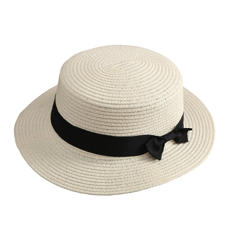 Bowknot Decor Flat Dome Straw Hat Folding Thin Women Wide Brim Sunscreen Bucket Hat Fashion Accessories Image 2