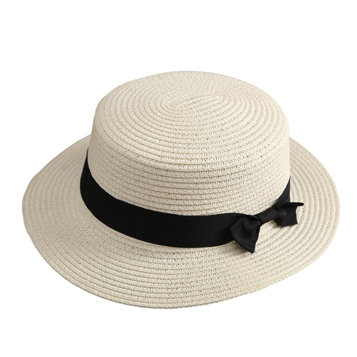 Bowknot Decor Flat Dome Straw Hat Folding Thin Women Wide Brim Sunscreen Bucket Hat Fashion Accessories Image 1