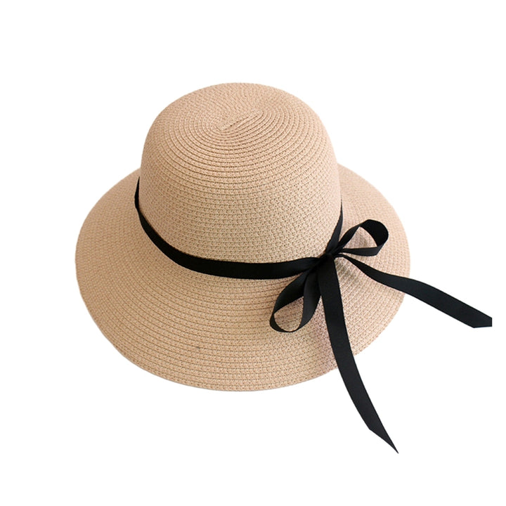 Sun Hat with Windproof Rope Elegant Foldable Anti-UV Women Wide Brim Straw Woven Sunscreen Cap Daily Wear Image 3