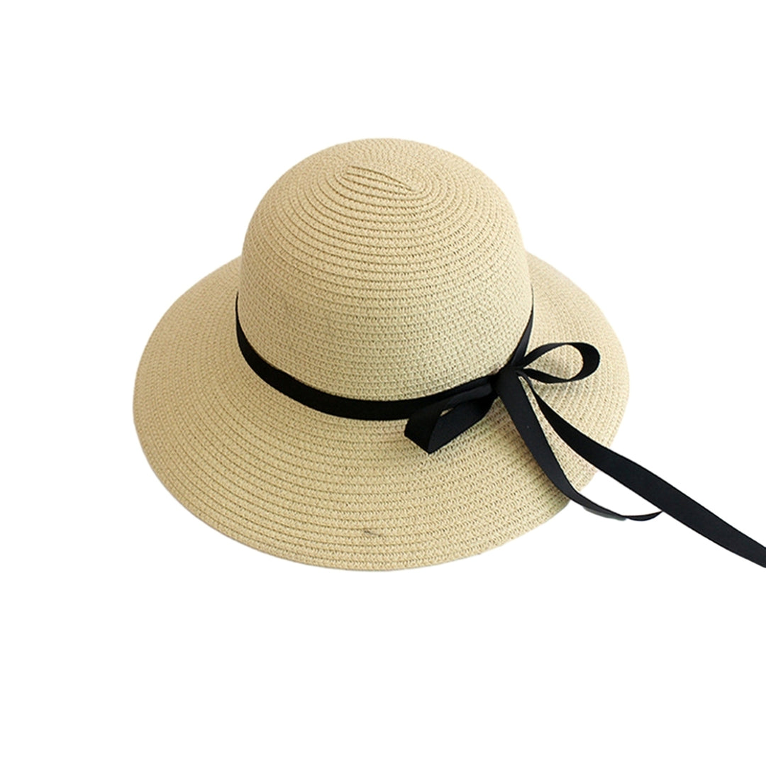 Sun Hat with Windproof Rope Elegant Foldable Anti-UV Women Wide Brim Straw Woven Sunscreen Cap Daily Wear Image 4