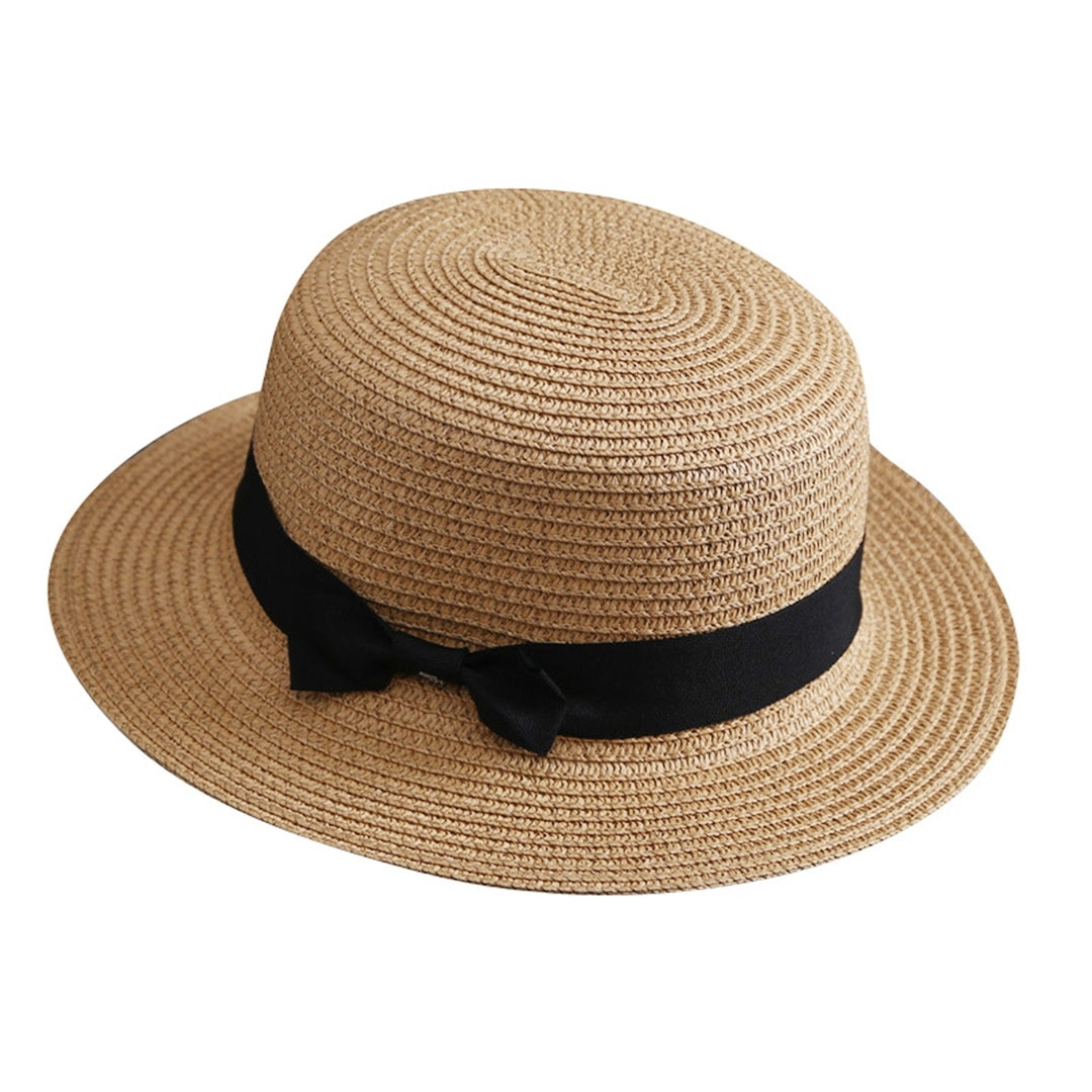 Bowknot Decor Flat Dome Straw Hat Folding Thin Women Wide Brim Sunscreen Bucket Hat Fashion Accessories Image 4