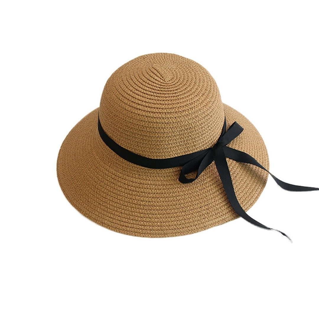 Sun Hat with Windproof Rope Elegant Foldable Anti-UV Women Wide Brim Straw Woven Sunscreen Cap Daily Wear Image 4