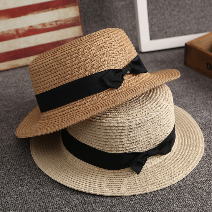 Bowknot Decor Flat Dome Straw Hat Folding Thin Women Wide Brim Sunscreen Bucket Hat Fashion Accessories Image 4