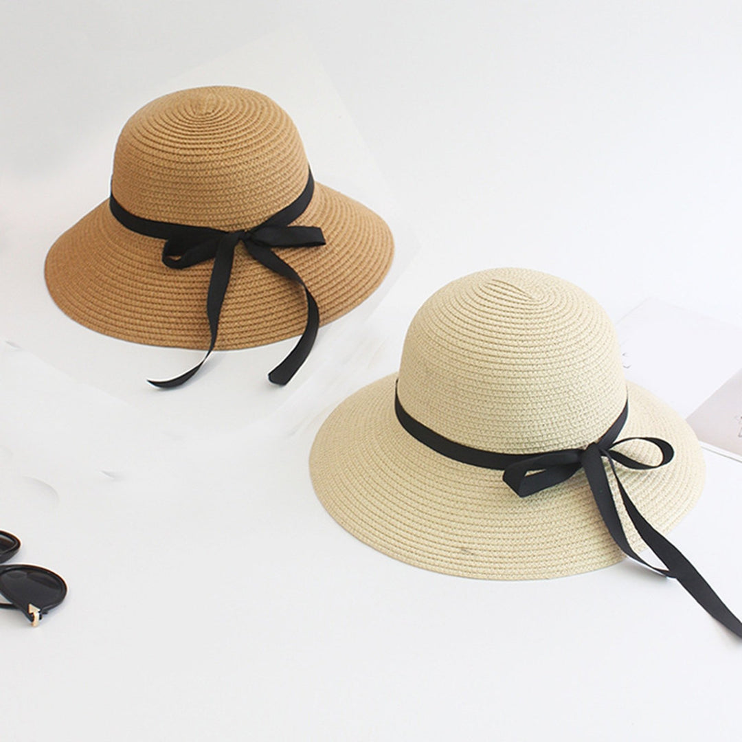 Sun Hat with Windproof Rope Elegant Foldable Anti-UV Women Wide Brim Straw Woven Sunscreen Cap Daily Wear Image 6