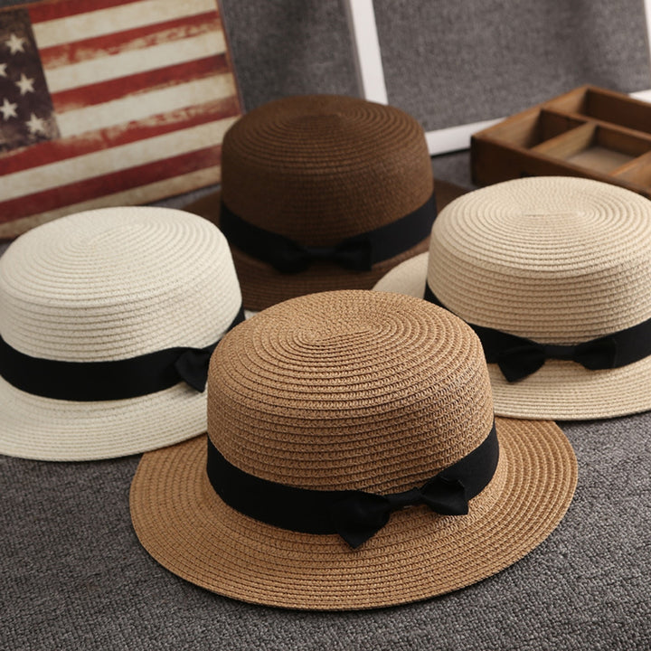 Bowknot Decor Flat Dome Straw Hat Folding Thin Women Wide Brim Sunscreen Bucket Hat Fashion Accessories Image 9