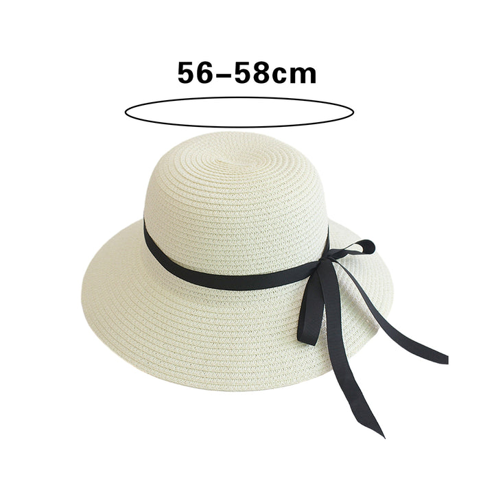 Sun Hat with Windproof Rope Elegant Foldable Anti-UV Women Wide Brim Straw Woven Sunscreen Cap Daily Wear Image 9