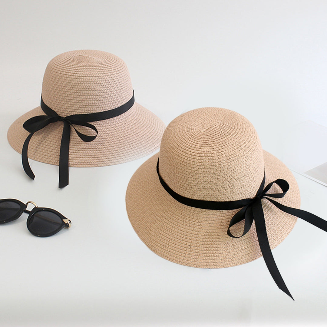 Sun Hat with Windproof Rope Elegant Foldable Anti-UV Women Wide Brim Straw Woven Sunscreen Cap Daily Wear Image 11