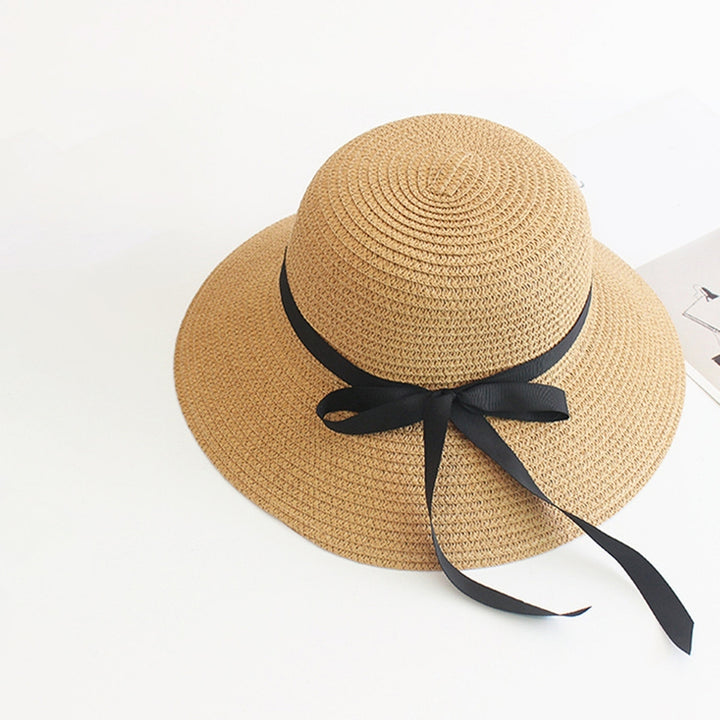 Sun Hat with Windproof Rope Elegant Foldable Anti-UV Women Wide Brim Straw Woven Sunscreen Cap Daily Wear Image 12