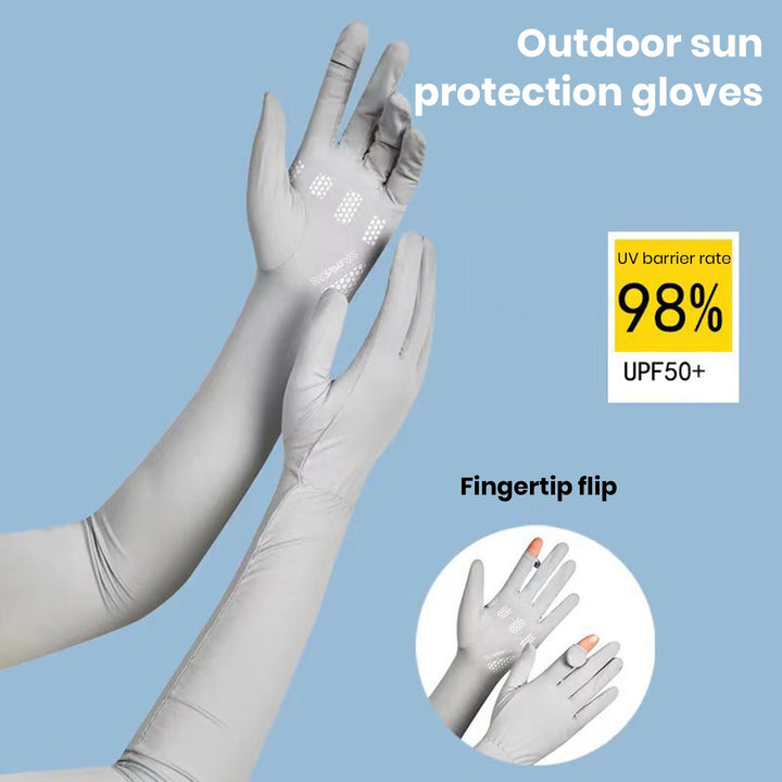 1 Pair Silicone Anti-slip Palm Flip Fingertip Long Arm Sleeves Solid Color Anti-UV High Elasticity Image 9