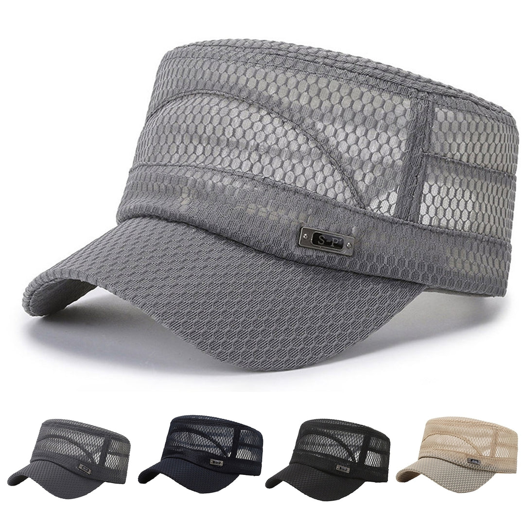 Beach Hat Flat Top Large Brim Full Mesh Casual Adjustable Buckle Casual Breathable Sunscreen Military Hat Outdoor Image 1