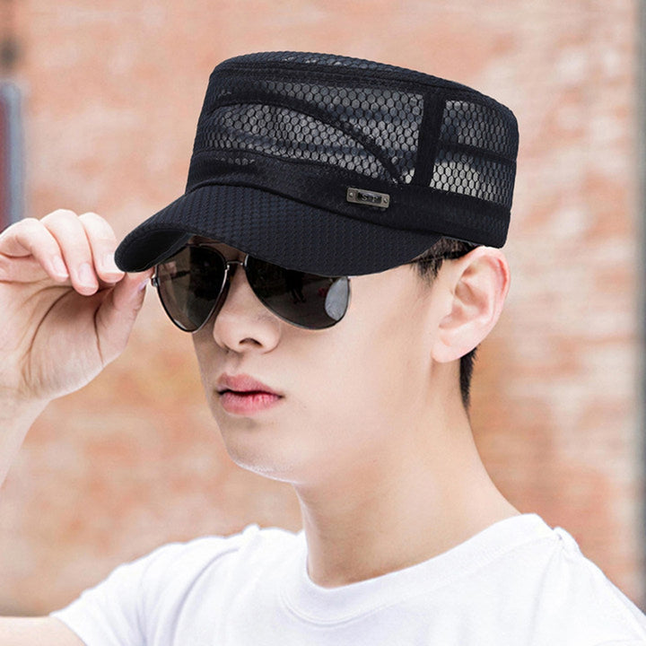 Beach Hat Flat Top Large Brim Full Mesh Casual Adjustable Buckle Casual Breathable Sunscreen Military Hat Outdoor Image 9