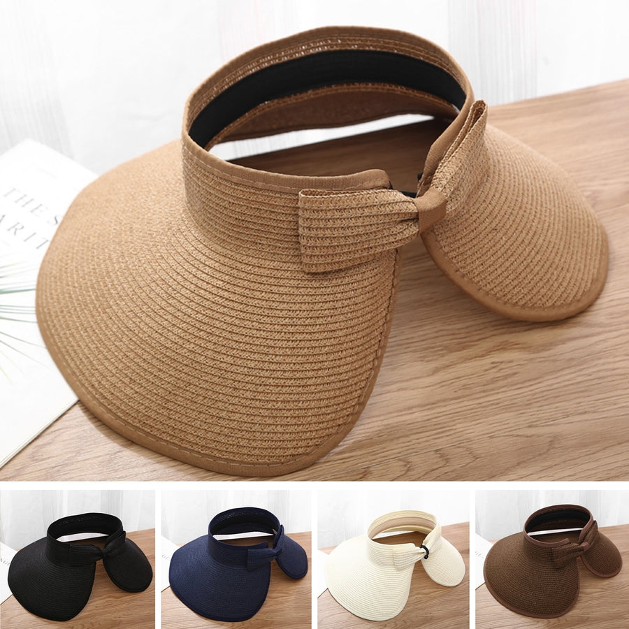 Empty Top Back Split Bowknot Decor Sun Hat Anti-UV Foldable Wide Large Brim Pure Color Beach Hat Fashion Accessories Image 1