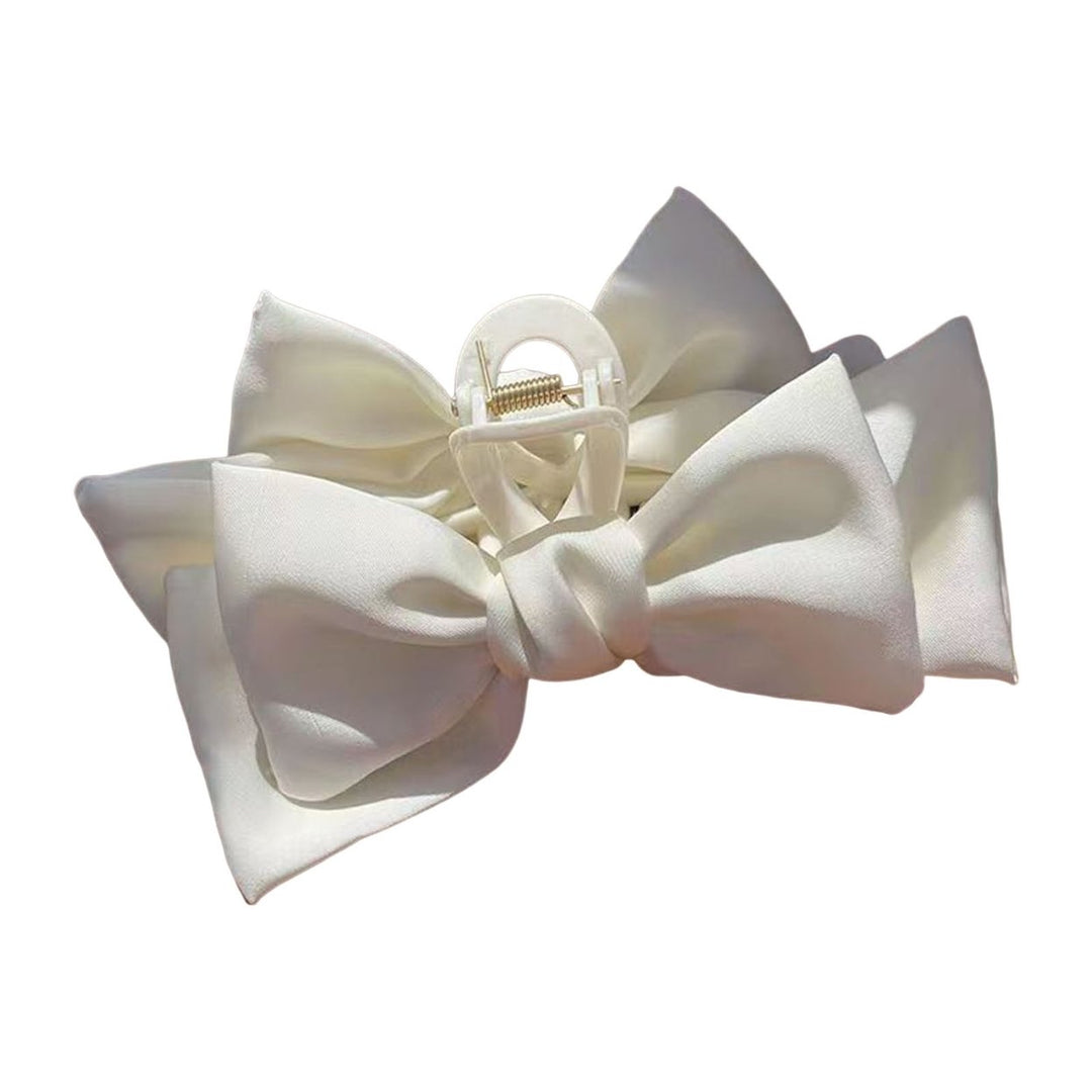 Women Hair Claw Anti-slip Elastic Spring Strong Claw Big Bow-knot Double Layers Hair Decoration Solid Color Princess Image 4