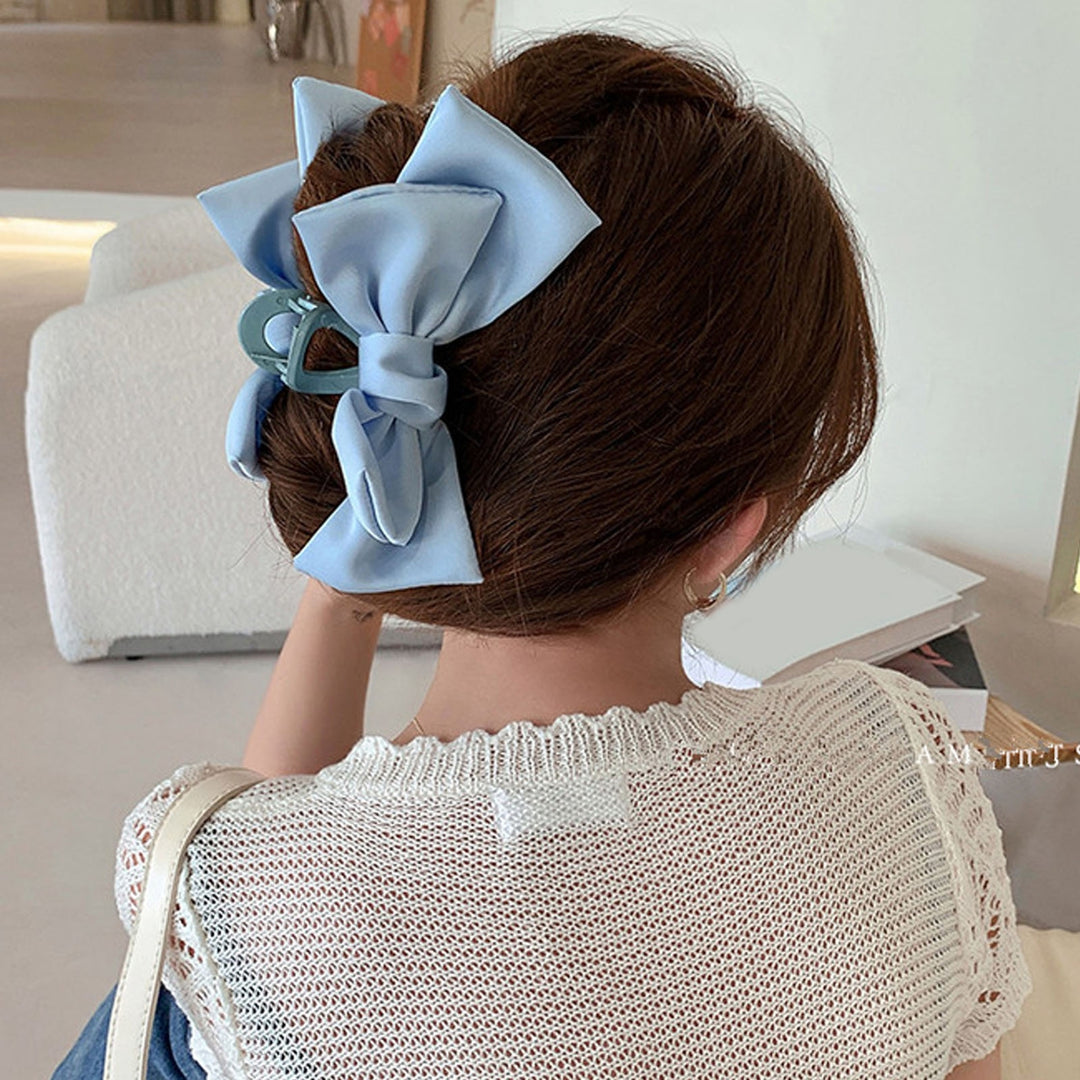 Women Hair Claw Anti-slip Elastic Spring Strong Claw Big Bow-knot Double Layers Hair Decoration Solid Color Princess Image 8