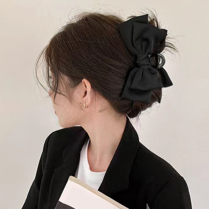 Women Hair Claw Anti-slip Elastic Spring Strong Claw Big Bow-knot Double Layers Hair Decoration Solid Color Princess Image 11