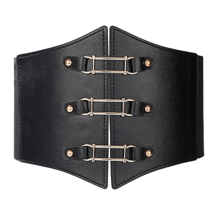 Solid Color Retro Elastic Women Corset Exquisite Fine Craftsmanship Faux Leather Lace-up Buckle Wide Belt Clothes Image 1