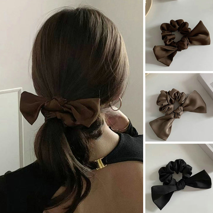 Sweet Bowknot Hair Scrunchie Solid Color Elegant High Elasticity Anti-slip Hair Accessories Adults Hair Tie Band Image 4