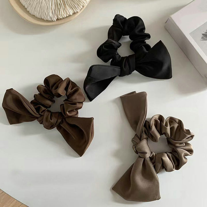 Sweet Bowknot Hair Scrunchie Solid Color Elegant High Elasticity Anti-slip Hair Accessories Adults Hair Tie Band Image 6