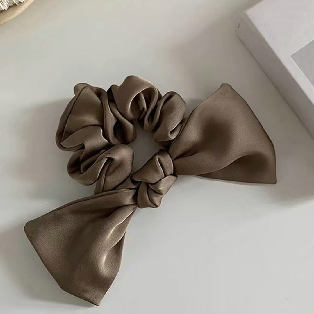 Sweet Bowknot Hair Scrunchie Solid Color Elegant High Elasticity Anti-slip Hair Accessories Adults Hair Tie Band Image 7