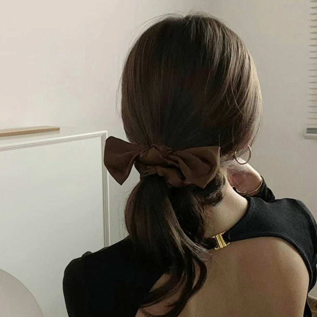 Sweet Bowknot Hair Scrunchie Solid Color Elegant High Elasticity Anti-slip Hair Accessories Adults Hair Tie Band Image 9