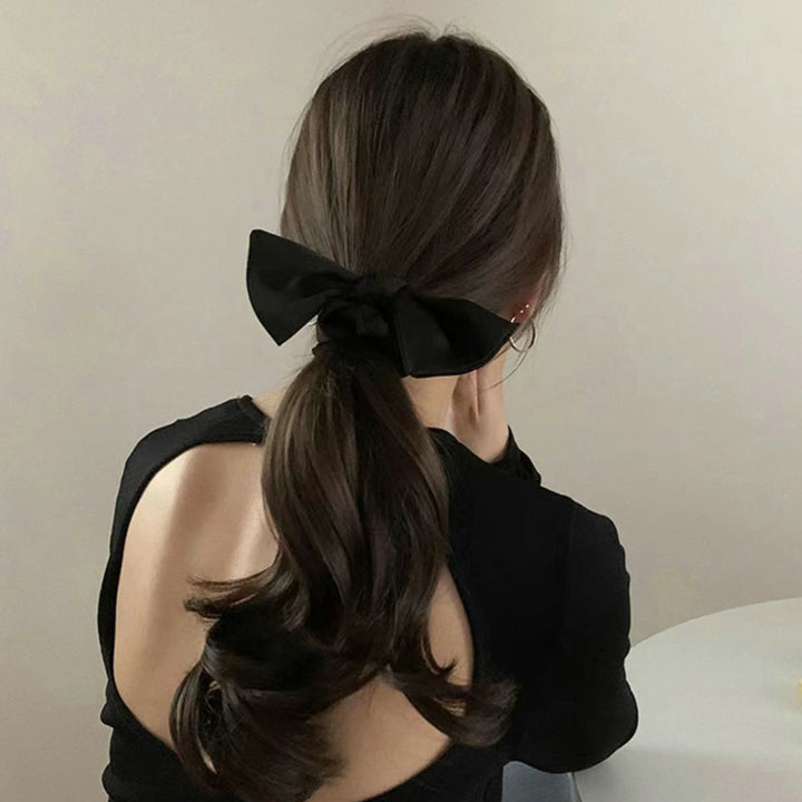 Sweet Bowknot Hair Scrunchie Solid Color Elegant High Elasticity Anti-slip Hair Accessories Adults Hair Tie Band Image 10