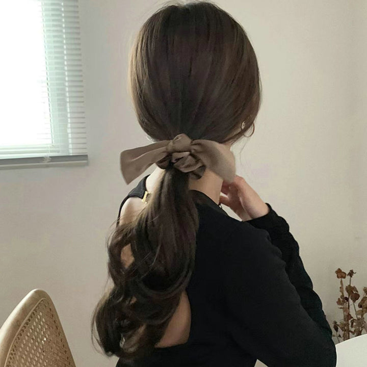 Sweet Bowknot Hair Scrunchie Solid Color Elegant High Elasticity Anti-slip Hair Accessories Adults Hair Tie Band Image 11