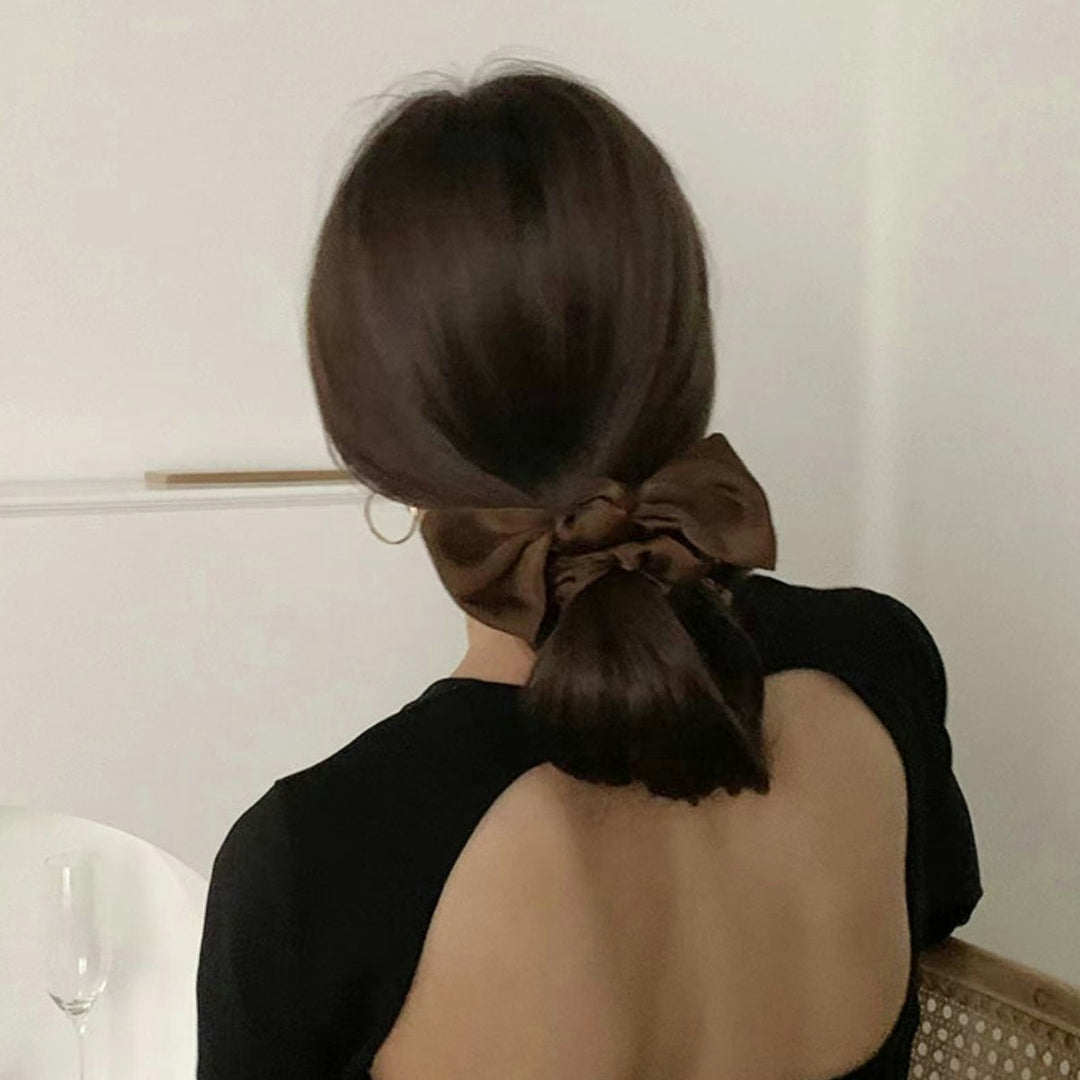 Sweet Bowknot Hair Scrunchie Solid Color Elegant High Elasticity Anti-slip Hair Accessories Adults Hair Tie Band Image 12