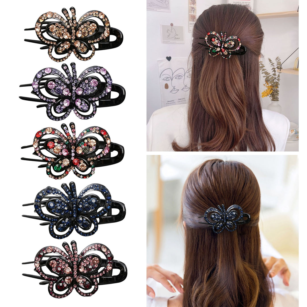 Rhinestone Butterflies Hair Clip 3 Claws Luxury Elegant Hairstyle Decoration Non-slip Women Duck Billed Clamp Fashion Image 7