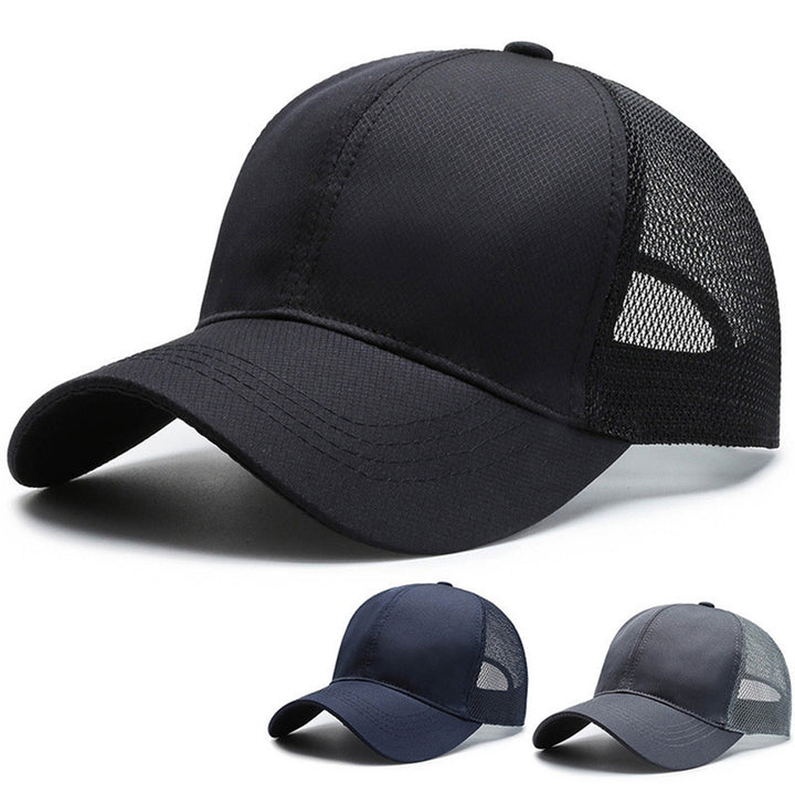 Summer Solid Color Extended Brim Adjustable Baseball Hat Men Sports Running Sunscreen Visor Mesh Splicing Sun Hat Image 1