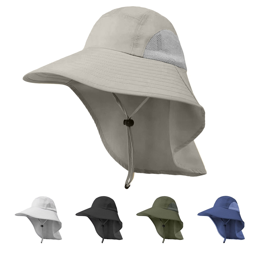 Summer Enlarged Widened Brim Fisherman Hat Shawl Design Adjustable Rope Outdoor Hiking Hat Unisex Breathable Mesh Image 1