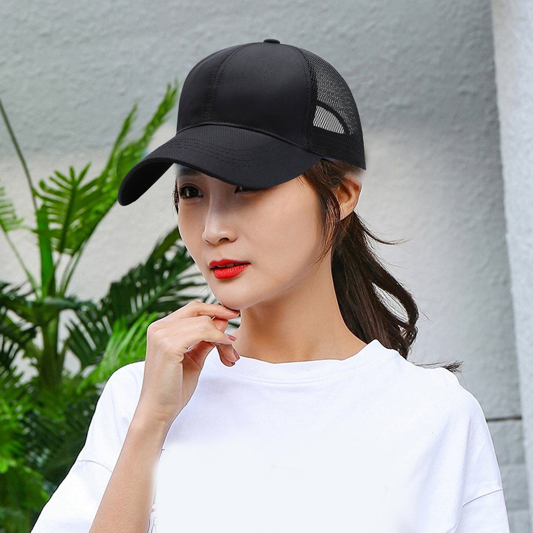 Summer Solid Color Extended Brim Adjustable Baseball Hat Men Sports Running Sunscreen Visor Mesh Splicing Sun Hat Image 6