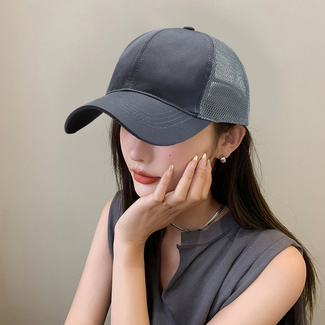 Summer Solid Color Extended Brim Adjustable Baseball Hat Men Sports Running Sunscreen Visor Mesh Splicing Sun Hat Image 7