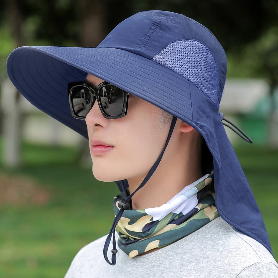 Summer Enlarged Widened Brim Fisherman Hat Shawl Design Adjustable Rope Outdoor Hiking Hat Unisex Breathable Mesh Image 8