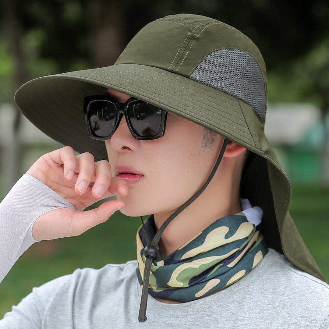 Summer Enlarged Widened Brim Fisherman Hat Shawl Design Adjustable Rope Outdoor Hiking Hat Unisex Breathable Mesh Image 9