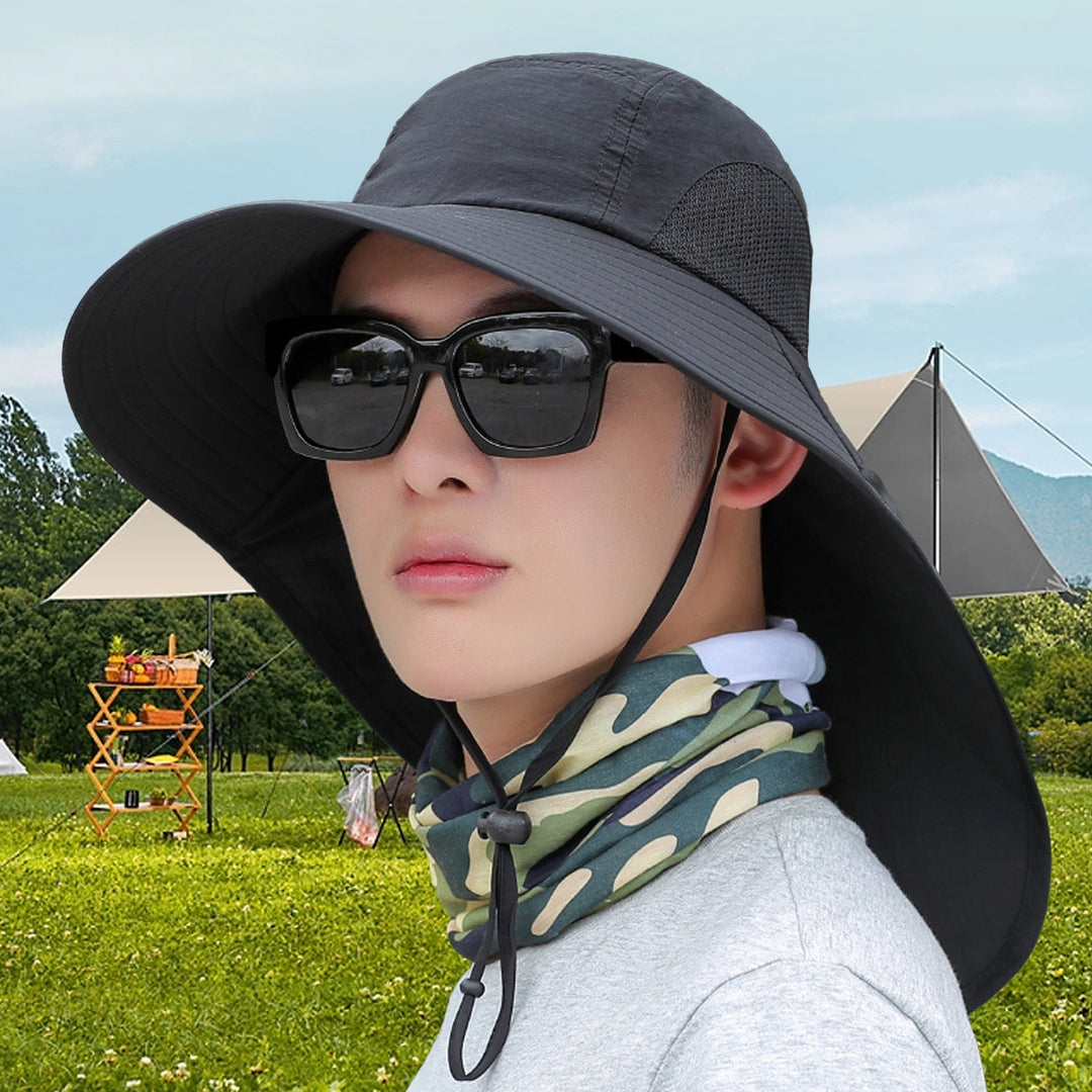 Summer Enlarged Widened Brim Fisherman Hat Shawl Design Adjustable Rope Outdoor Hiking Hat Unisex Breathable Mesh Image 10