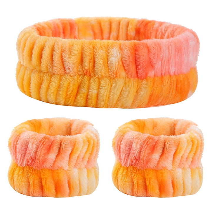 3Pcs/Set Tie Dye Print High Elasticity Makeup Headband Fluffy Sweet Microfiber Absorbent Flannel Spa Wristband Headband Image 2