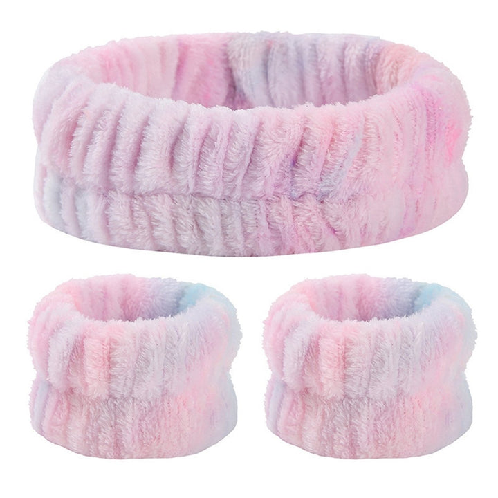 3Pcs/Set Tie Dye Print High Elasticity Makeup Headband Fluffy Sweet Microfiber Absorbent Flannel Spa Wristband Headband Image 4