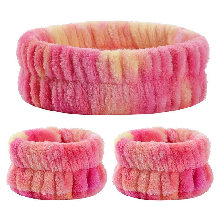 3Pcs/Set Tie Dye Print High Elasticity Makeup Headband Fluffy Sweet Microfiber Absorbent Flannel Spa Wristband Headband Image 6