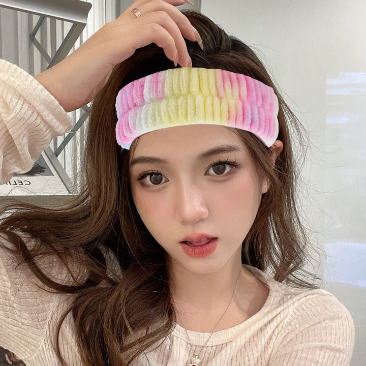 3Pcs/Set Tie Dye Print High Elasticity Makeup Headband Fluffy Sweet Microfiber Absorbent Flannel Spa Wristband Headband Image 8