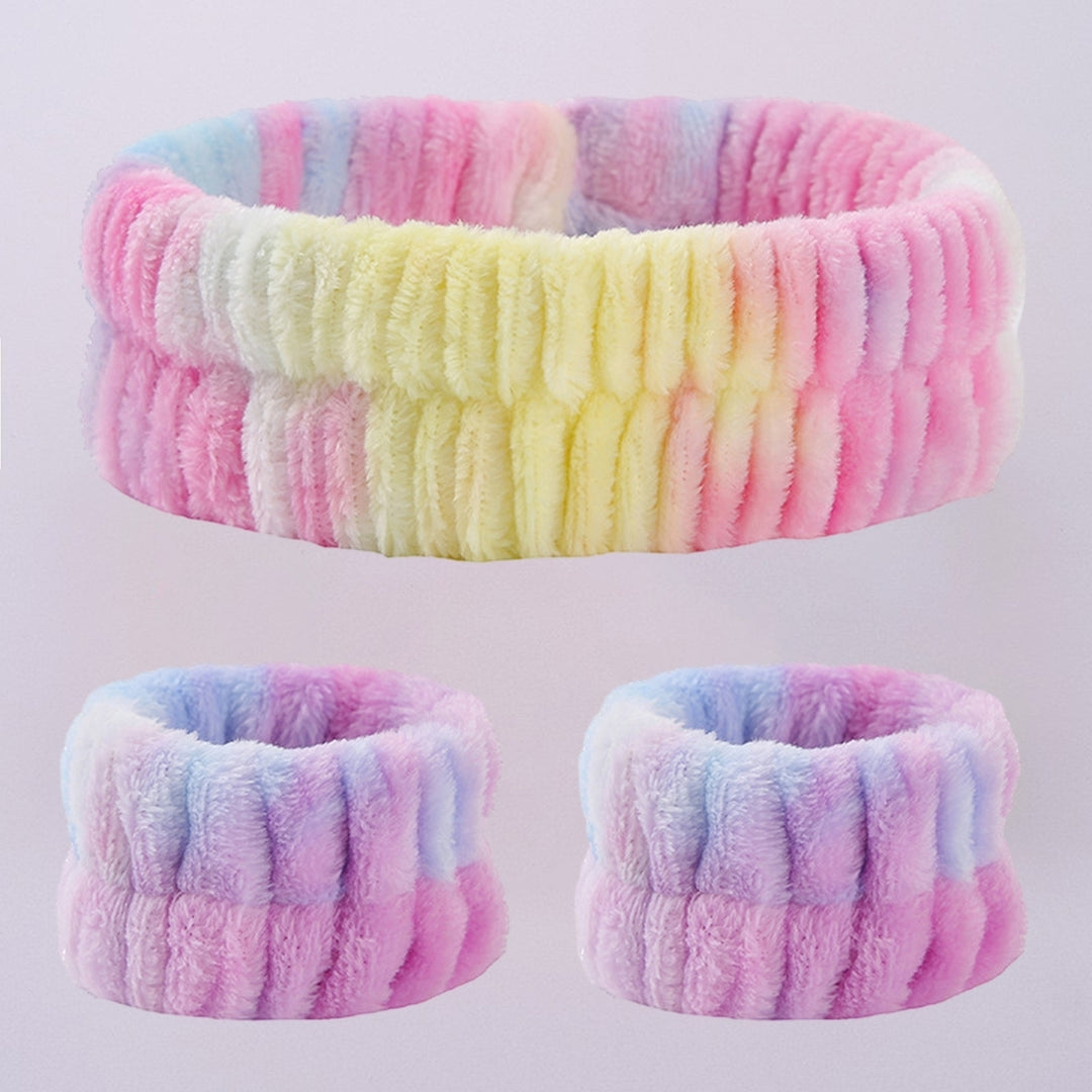 3Pcs/Set Tie Dye Print High Elasticity Makeup Headband Fluffy Sweet Microfiber Absorbent Flannel Spa Wristband Headband Image 12